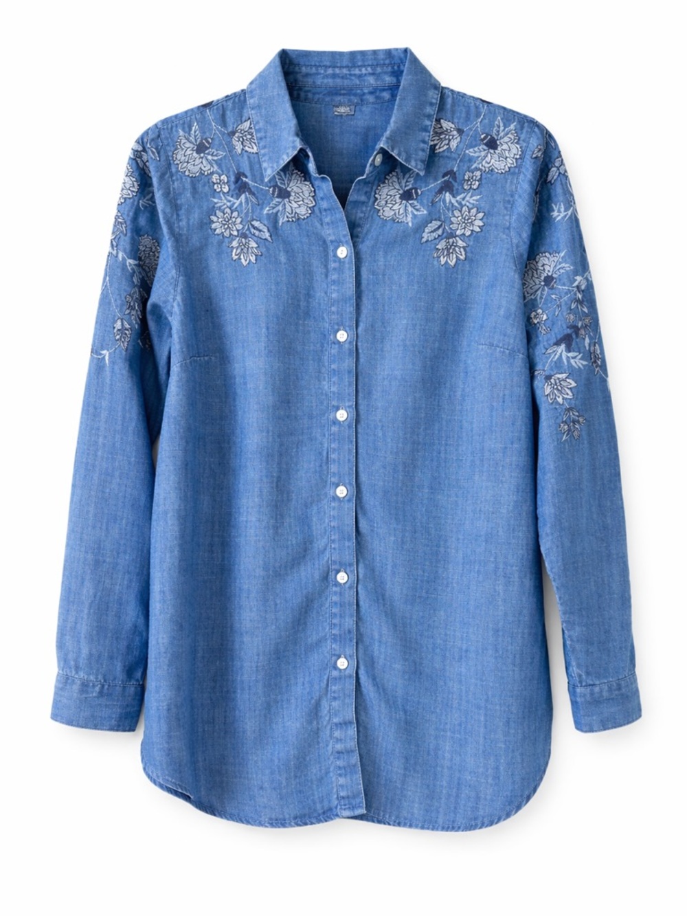 Ljill Denim Embroidered Denim Shirt - Blue Size S (153)